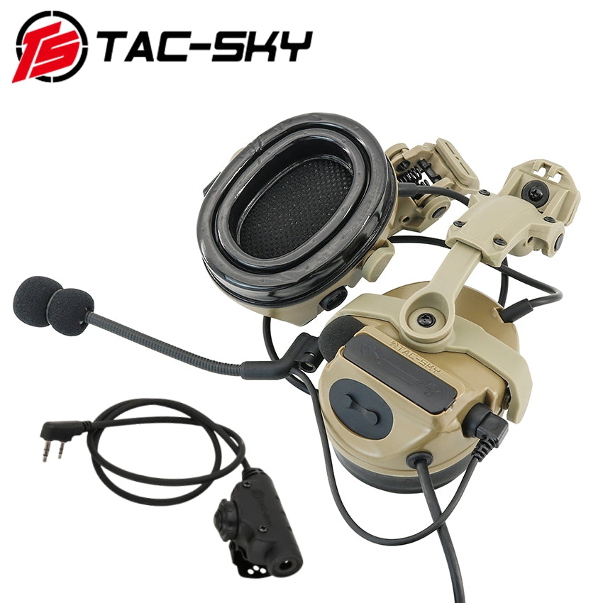 TSTAC-SKY 2.0 Mlok Rail Helmet Mounting C3 Tactical Headset Hearing Protection + V2 PTT