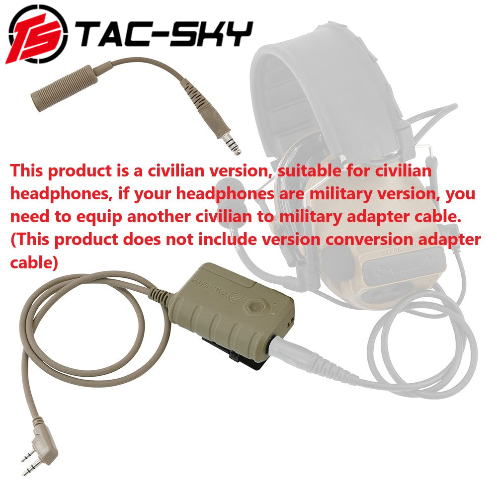 TS TAC-SKY Tactical Headset Extension Cable PTT Adapter with Bluetooth for K 2 Pin Plug