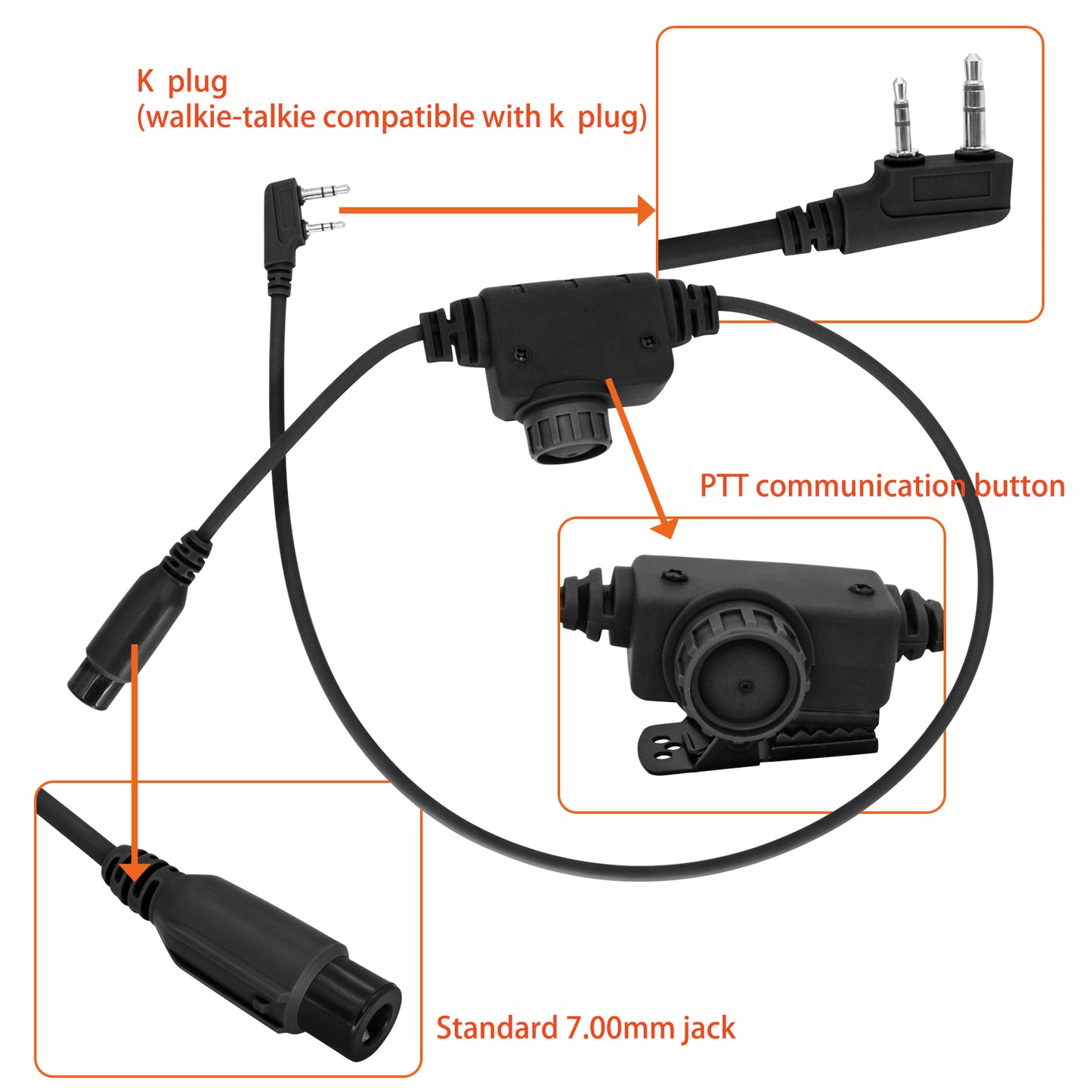 TS TAC-SKY PTT K 2 Pin Plug Compatible with Baofeng UV5R Walkie-talkie Compatible with Comtac II/III Tactical Headset
