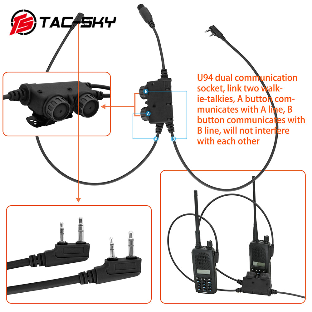 TS TAC-SKY Dual Communication PTT K 2 Pin Plug Compatible with COMTA Tactical Headset