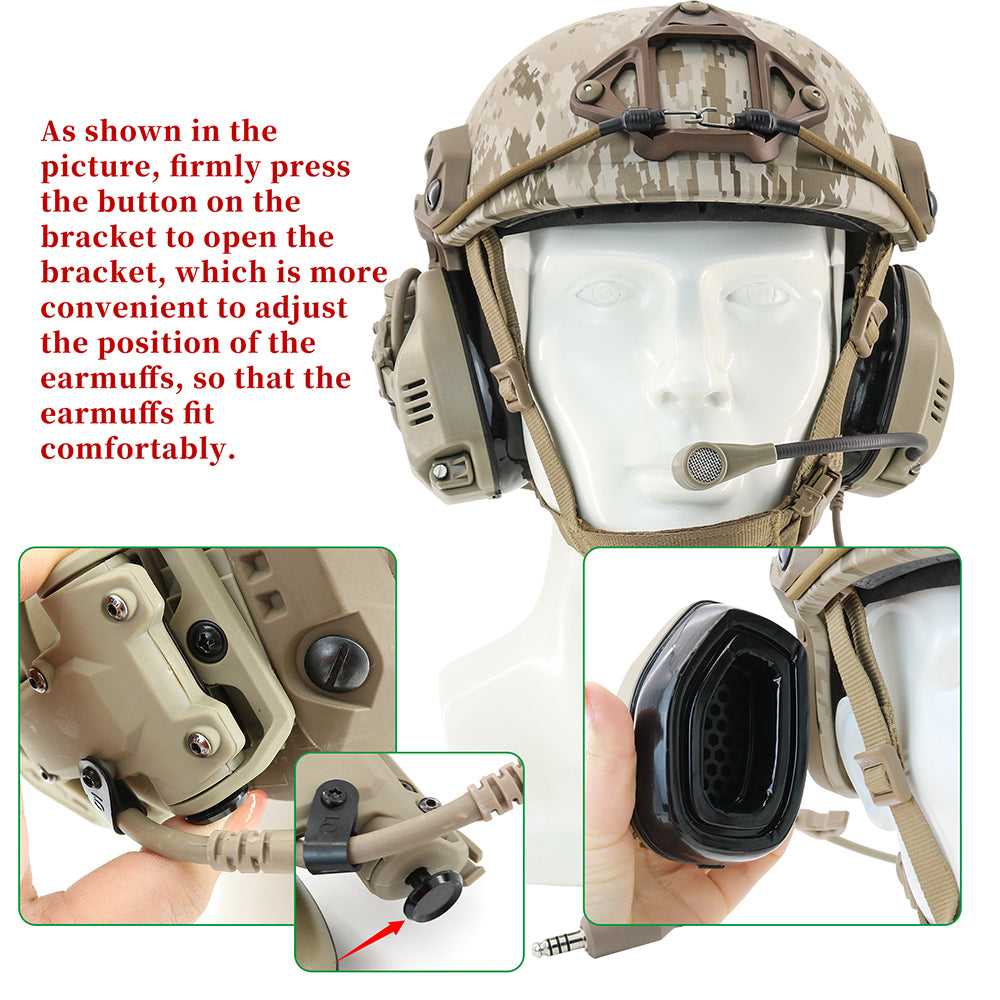 TAC-SKY RAC Tactical Headset Communica Pickup Noise Reduction for Fast Helmet ARC Rail Adapter Tactical High-cut Headset RAC PTT