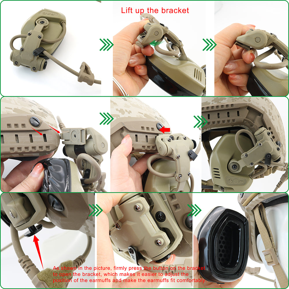 TAC-SKY RAC Tactical Headset Communica Pickup Noise Reduction for Fast Helmet ARC Rail Adapter Tactical High-cut Headset RAC PTT