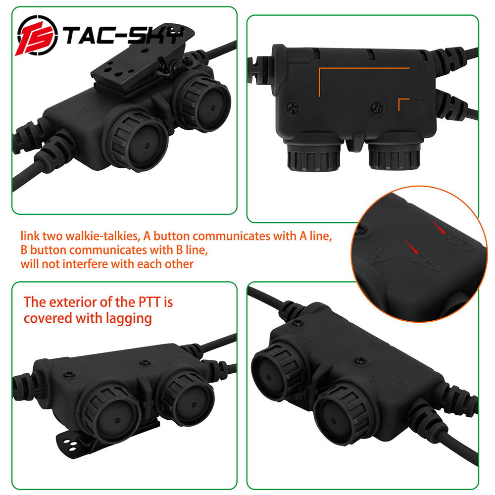 TS TAC-SKY Tactical Headsets Dual-Communication 6 Pin PTT Compatible with PRC 148/152 walkie-talkies