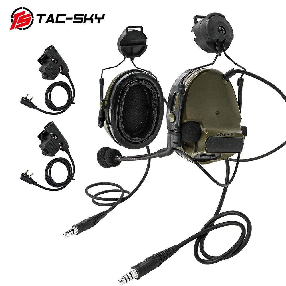 TS TAC-SKY ARC Rail Helmet Mounting Dual Communication Headband Hearing Protection Silicone Earmuffs Electronic Tactical Noise Canceling Headset TSC3 + PTT