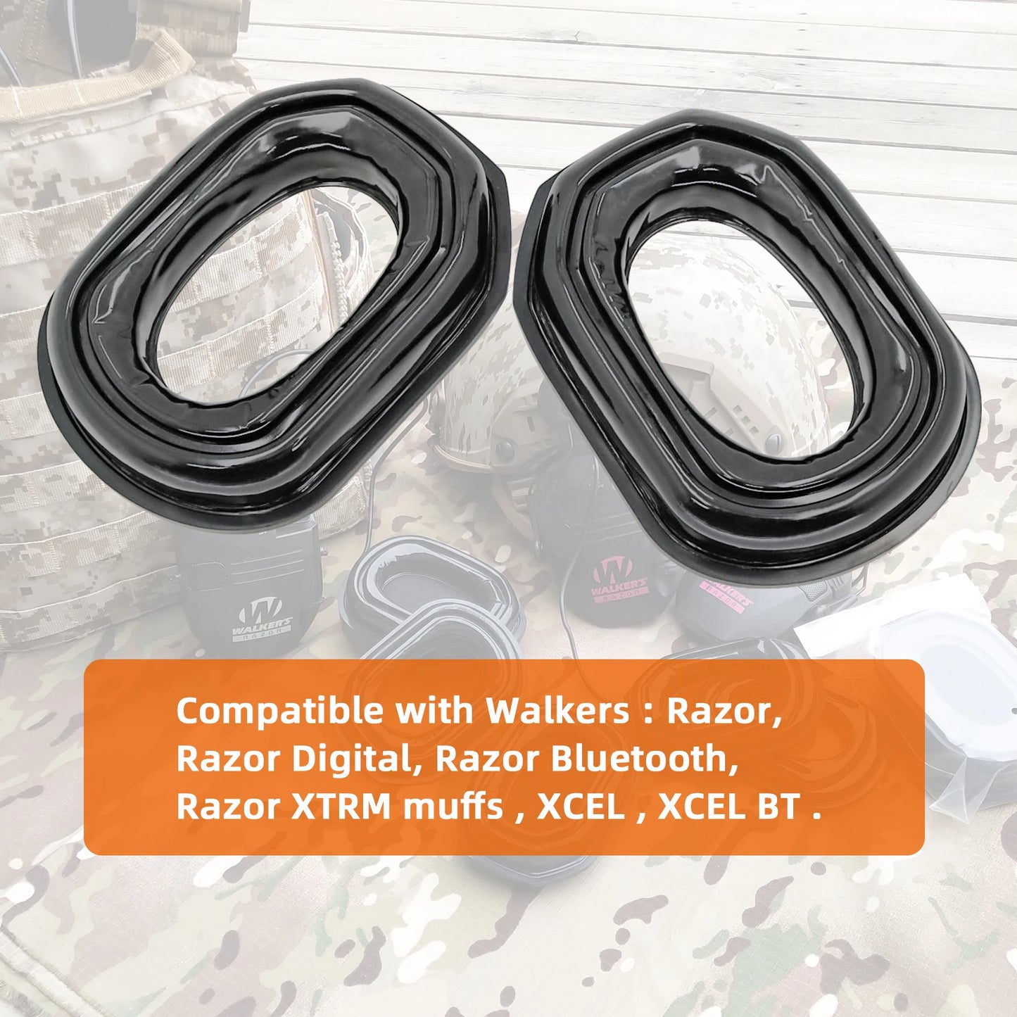 Tactical Noise-Canceling Gel Ear Pads, for Walkers Razor electronic hearing protection headphones