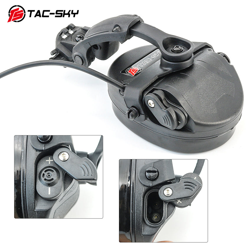 TS TAC-SKY ARC Rail Helmet Mounting Active Noise Cancelling Tactical Headset T201 Silicone Earmuffs + PTT