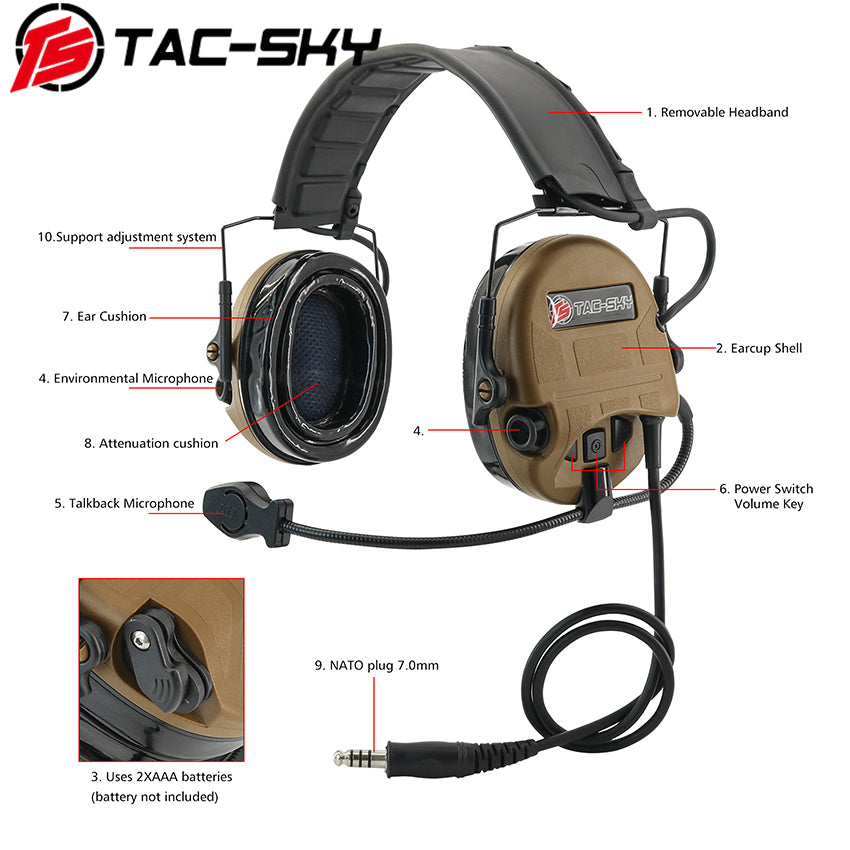TS TAC-SKY Hearing Protection Tactical Headset T201 for Airsoft + U94 PTT