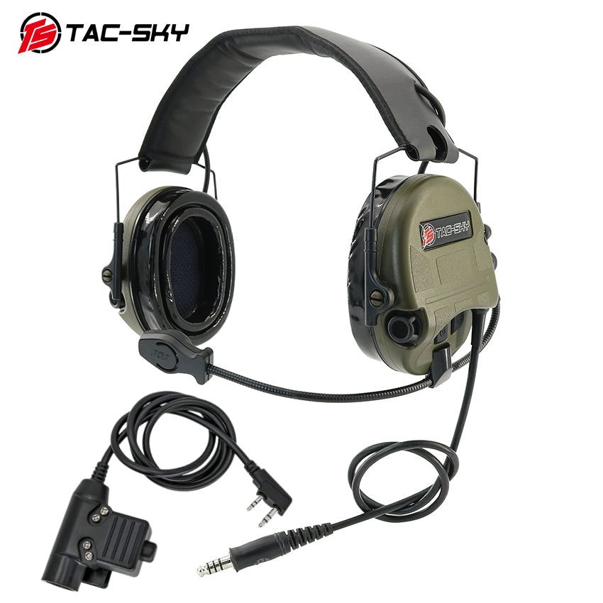 TS TAC-SKY Tactical Headset Electronic Ear Pad Hearing Protection Noise Canceling Silicone Earmuffs + PTT