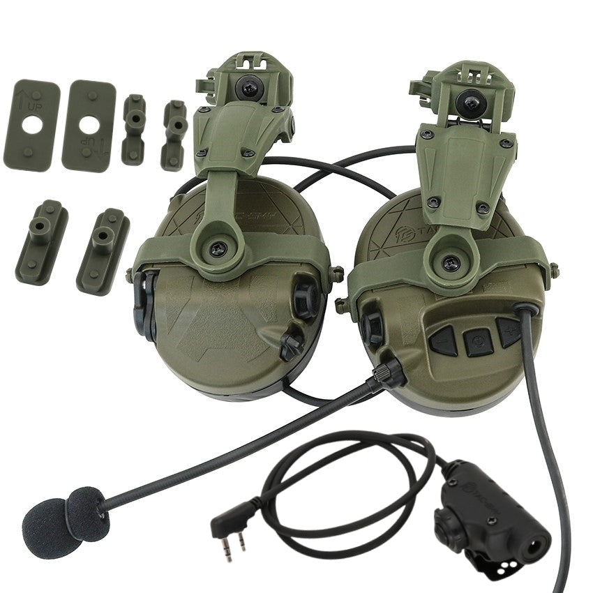 TS TAC-SKY TAC303 Tactical Communication Headset with ARC Rail Helmet Mounting Noise Reduction Hearing Protection Silicone Earmuffs + V2 PTT