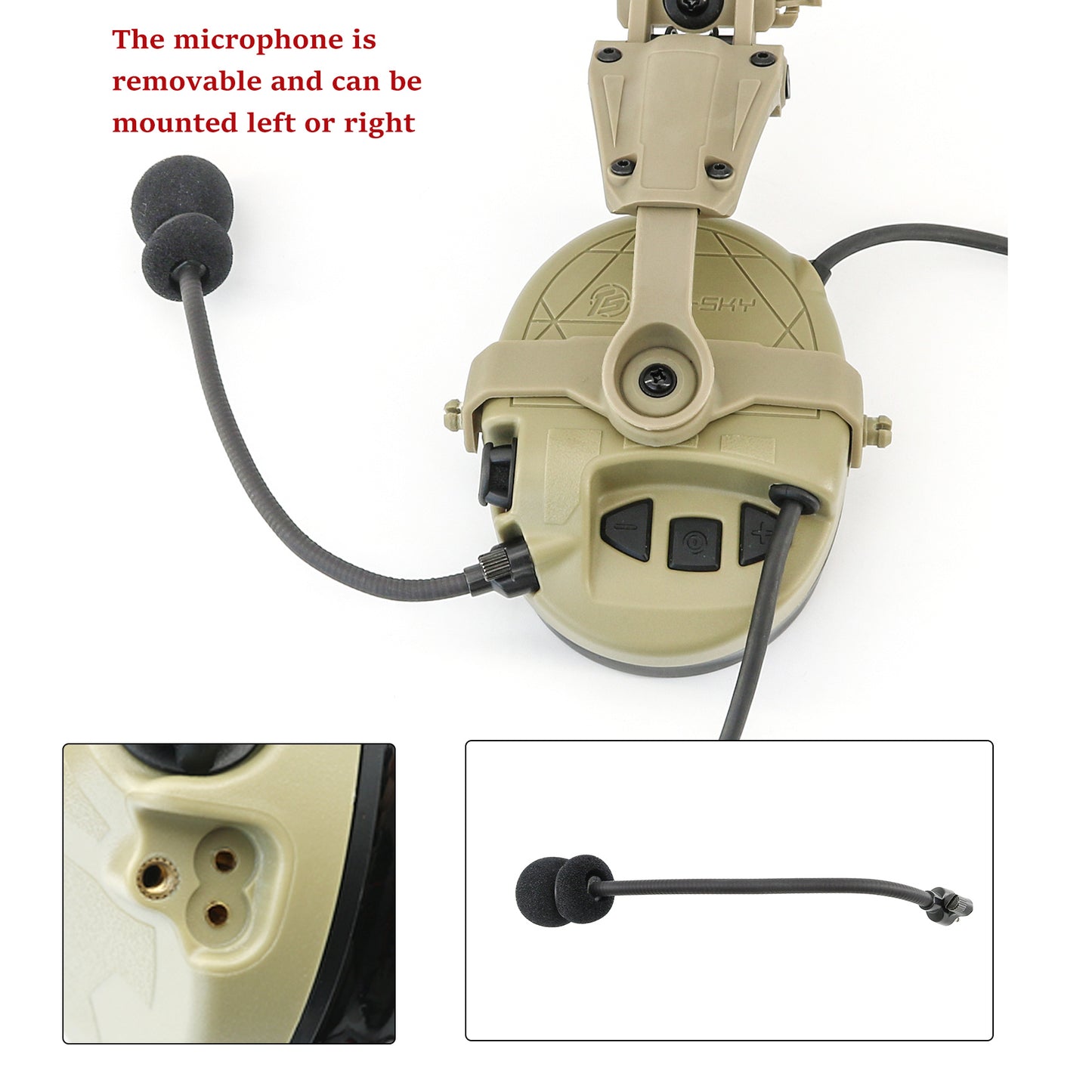 TAC-SKY TAC303 Tactical Communication Headset with ARC Rail adapter Noise Reduction Hearing Protection EarMuffs with V2 PTT