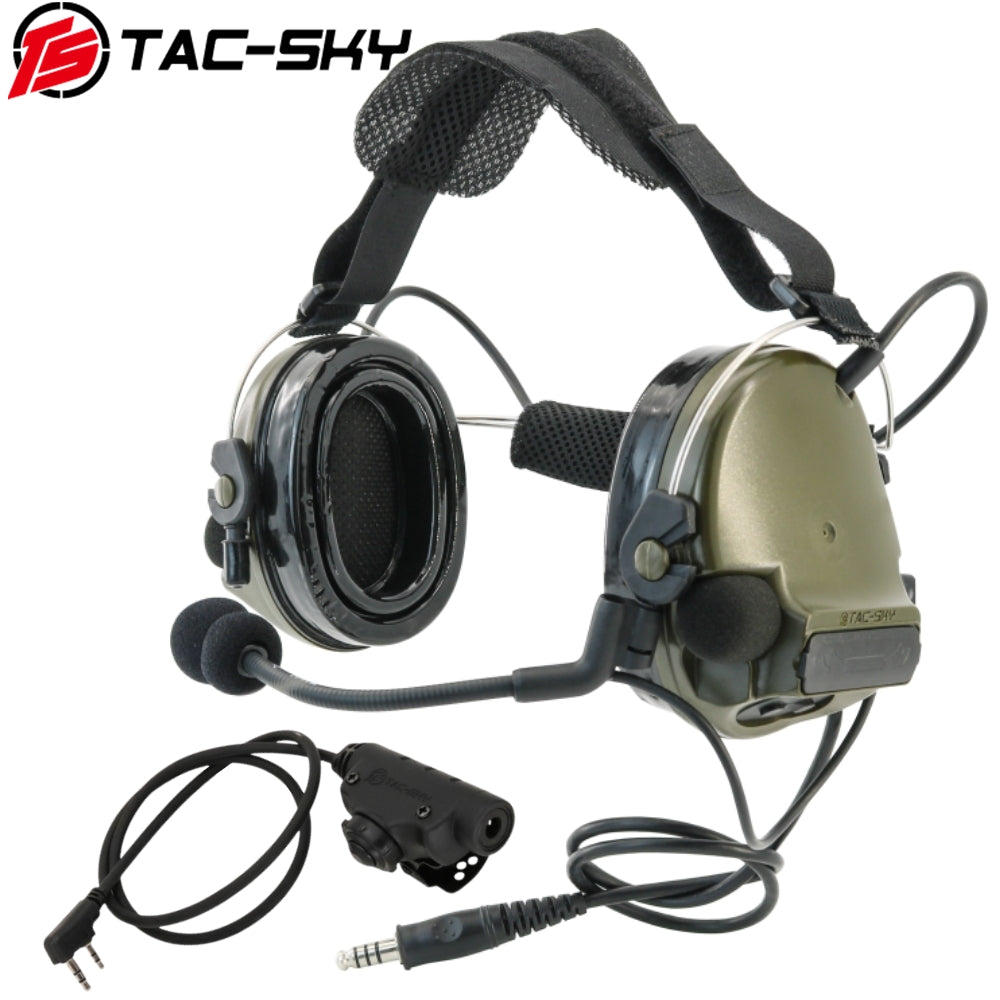 TS TAC-SKY Rear Headband Electronic Tactical Headset C3 for Airsoft Sports + V2 PTT