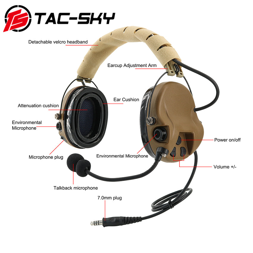TS TAC-SKY Hearing Protection Noise Cancelling Military Version Tactical Headset M301 + V2 PTT