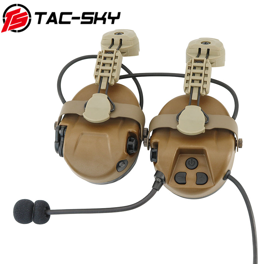 TS TAC-SKY ARC Rail Helmet Mounting MH302 Tactical Headset Hearing Protection + V2 PTT