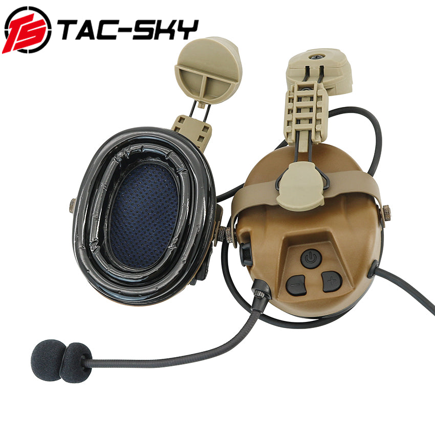 TS TAC-SKY ARC Rail Helmet Mounting MH302 Tactical Headset Hearing Protection + V2 PTT