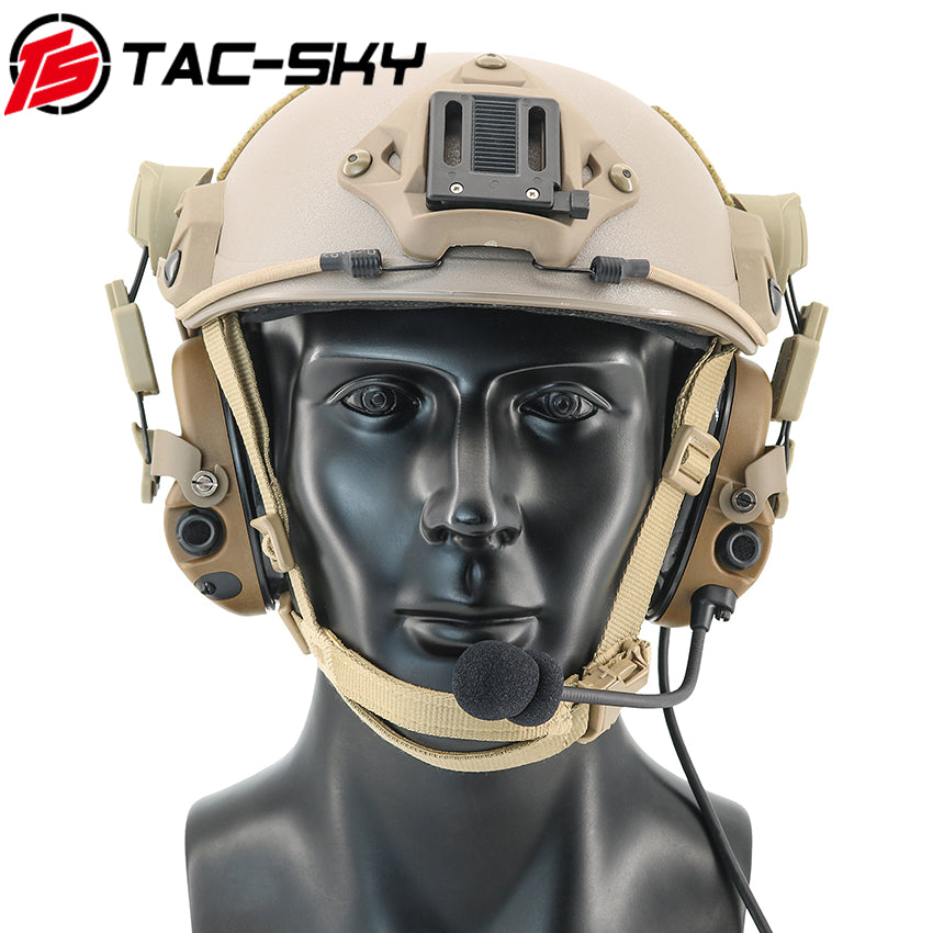 TS TAC-SKY ARC Rail Helmet Mounting MH302 Tactical Headset Hearing Protection + V2 PTT