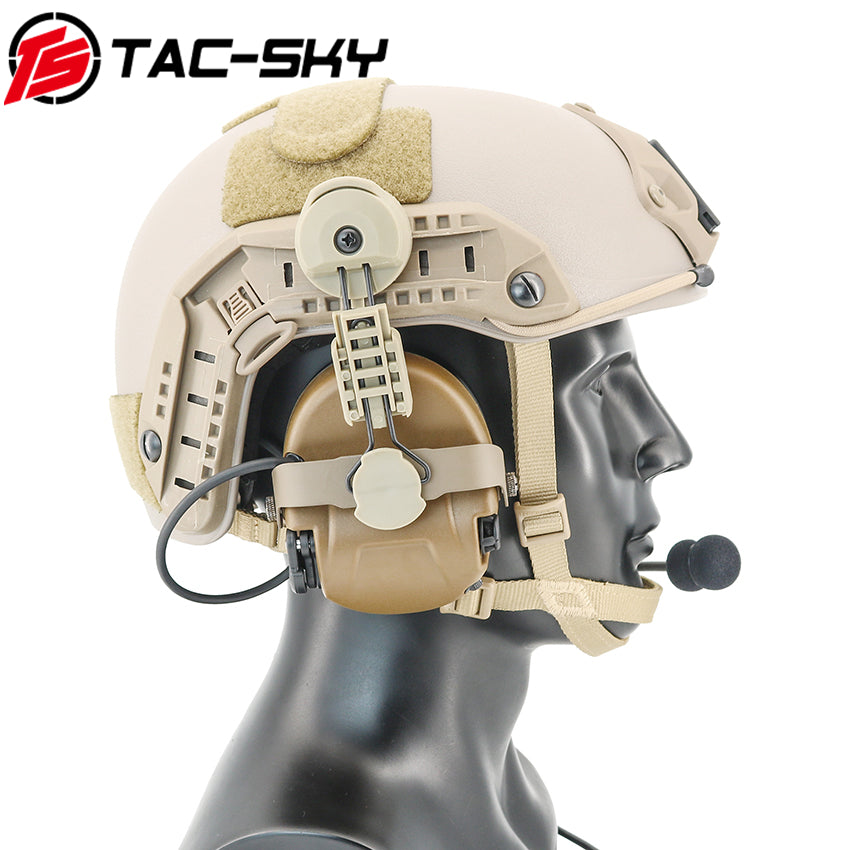 TS TAC-SKY ARC Rail Helmet Mounting MH302 Tactical Headset Hearing Protection + V2 PTT