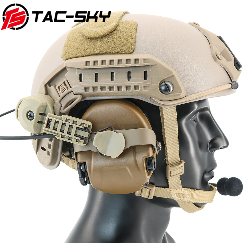TS TAC-SKY ARC Rail Helmet Mounting MH302 Tactical Headset Hearing Protection + V2 PTT
