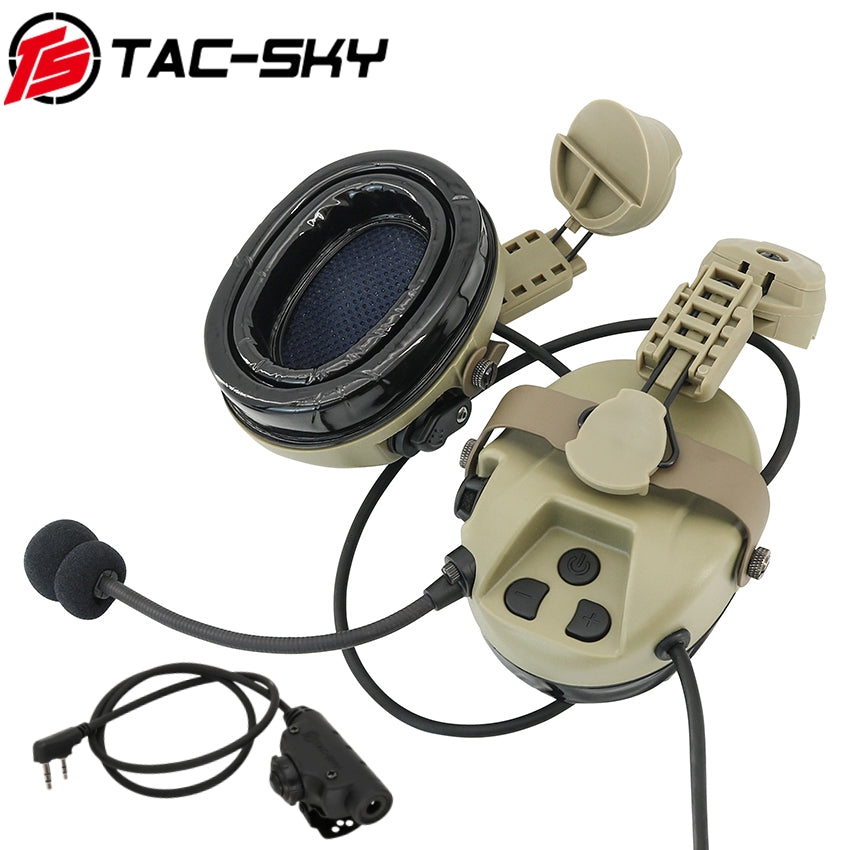 TS TAC-SKY ARC Rail Helmet Mounting MH302 Tactical Headset Hearing Protection + V2 PTT