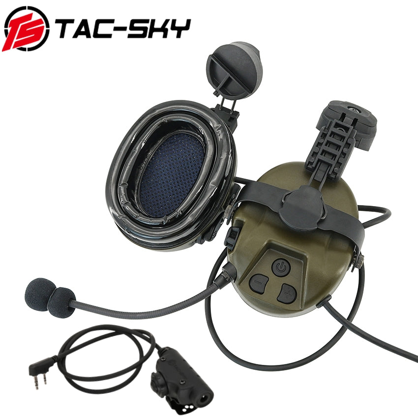 TS TAC-SKY ARC Rail Helmet Mounting MH302 Tactical Headset Hearing Protection + V2 PTT