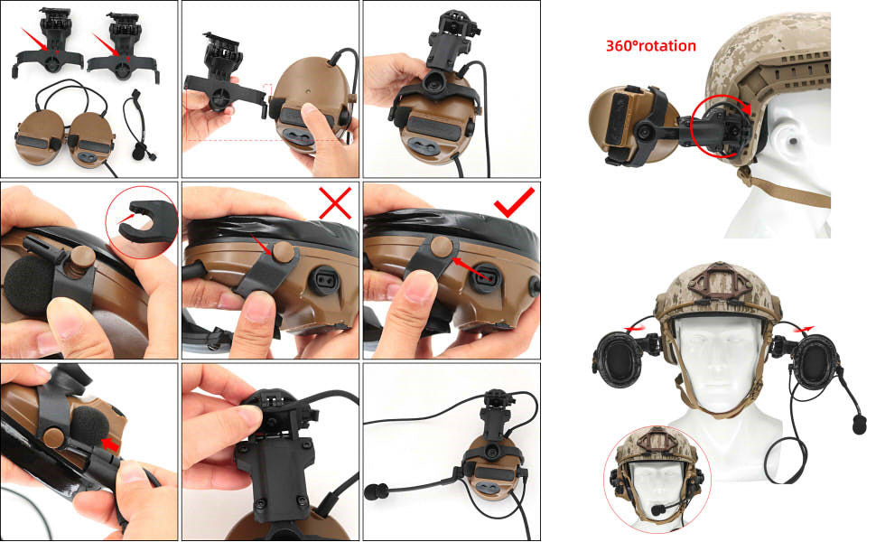 TAC-SKY Tactical Helmet rail Adapter for COMTAC II III Tactical Headset Airsoft(1pair)