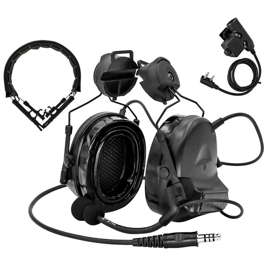 TS TAC-SKY C2 Tactical Headset Helmet Version With ARC Rail Adapter Noise reduction Silicone Earmuffs Airsoft Hunting + Headband + U94 PTT