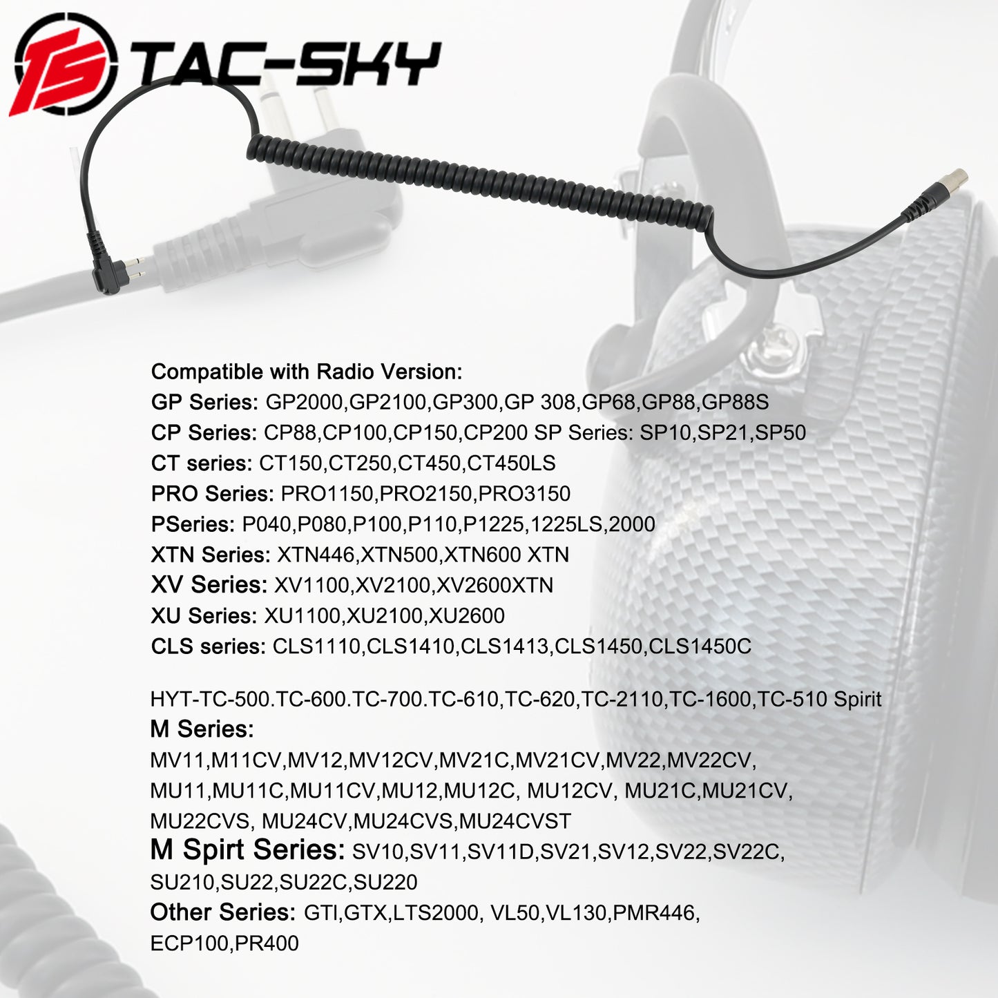 TS TAC-SKY Coil Cord Cable 5 Pin PLug to M 2 Pin Plug Compatible with Motorola Radios GP2000/GP2100 & HYT TC-500 Headphone