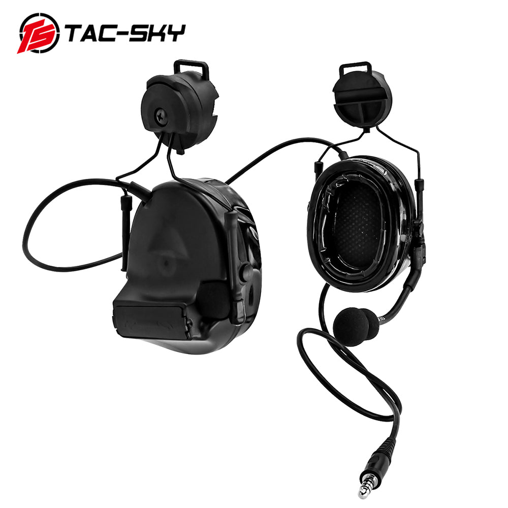 TS TAC-SKY C2 Tactical Headset Helmet Version With ARC Rail Adapter Noise reduction Silicone Earmuffs Airsoft Hunting + Headband + U94 PTT