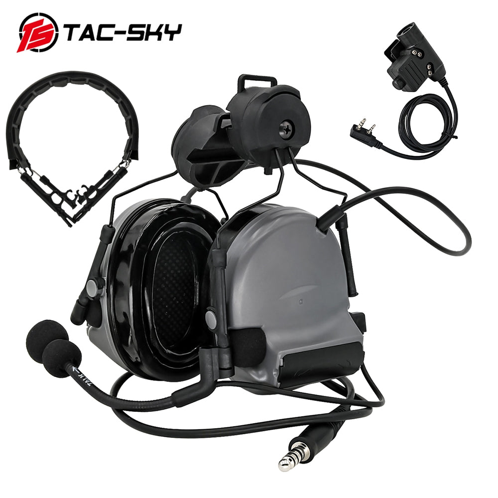 TS TAC-SKY C2 Tactical Headset Helmet Version With ARC Rail Adapter Noise reduction Silicone Earmuffs Airsoft Hunting + Headband + U94 PTT