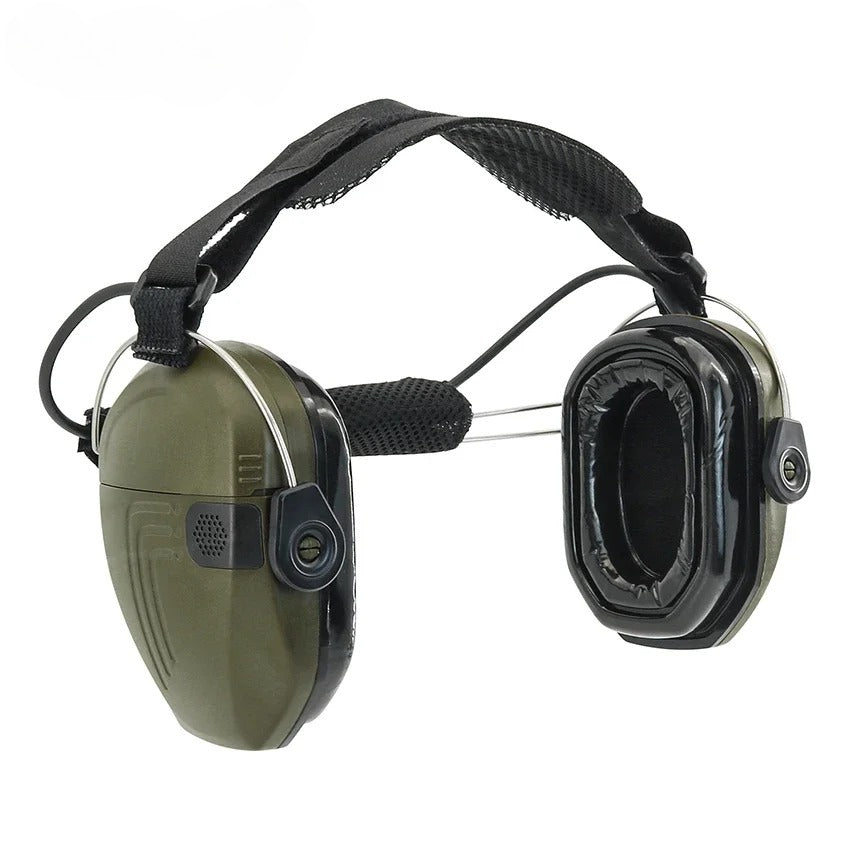 New Tactical Rear-Mount Headband Electronic Noise-Canceling Earmuffs with Gel Ear Pads