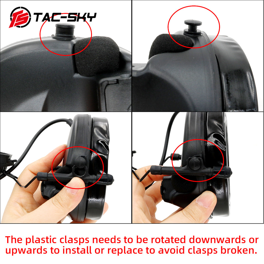 TS TAC-SKY C2 Tactical Headset Helmet Version With ARC Rail Adapter Noise reduction Silicone Earmuffs Airsoft Hunting + Headband + U94 PTT