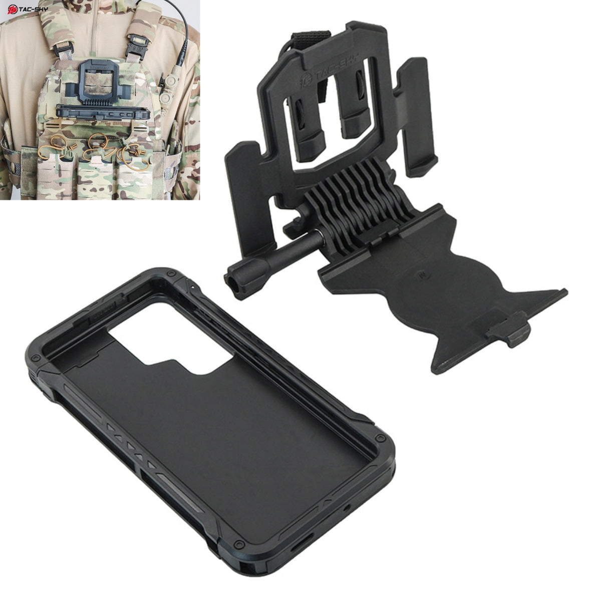 TAC-SKY Tactical Accessory Chest Mount Phone Holder Compatible with Samsung Galaxy S23/S24/S25 and MOLLE Vest Mounts