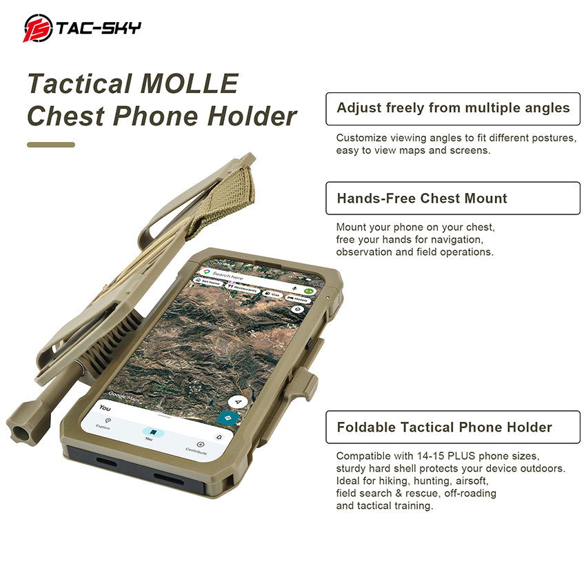 TAC-SKY New Detachable Tactical Phone Chest Mount MOLLE for iPhone 14–15 PULS Size L