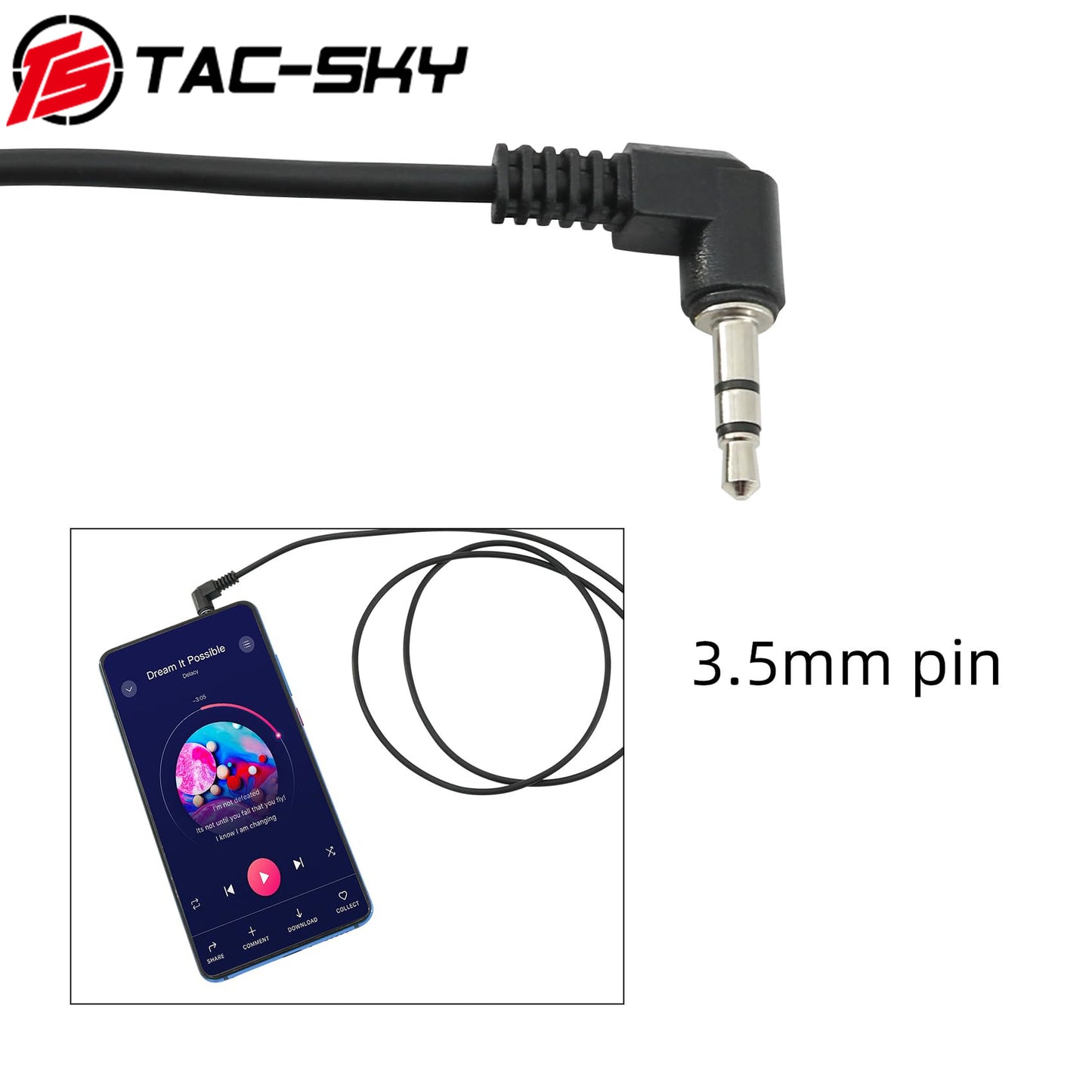 TAC-SKY Tactical Audio Input Cable: 3.5 mm Plug to 2-Pin Plug, Compatible with PELTOR HT Series headset