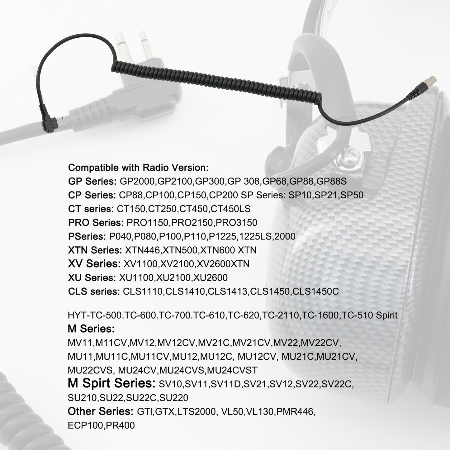 Tactical 2- to 5-pin helicopter connection cable for Motorola 2-pin GP308 two-way radios