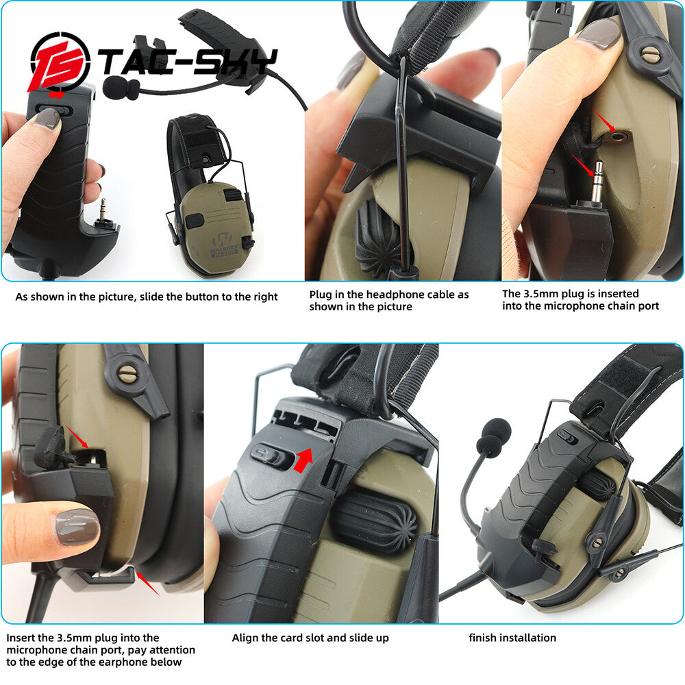 TAC-SKY Tactical External Microphone Kit with U94 PTT military for Walker's Razor Electronic Earmuffs for Yaesu Walkie Talkie