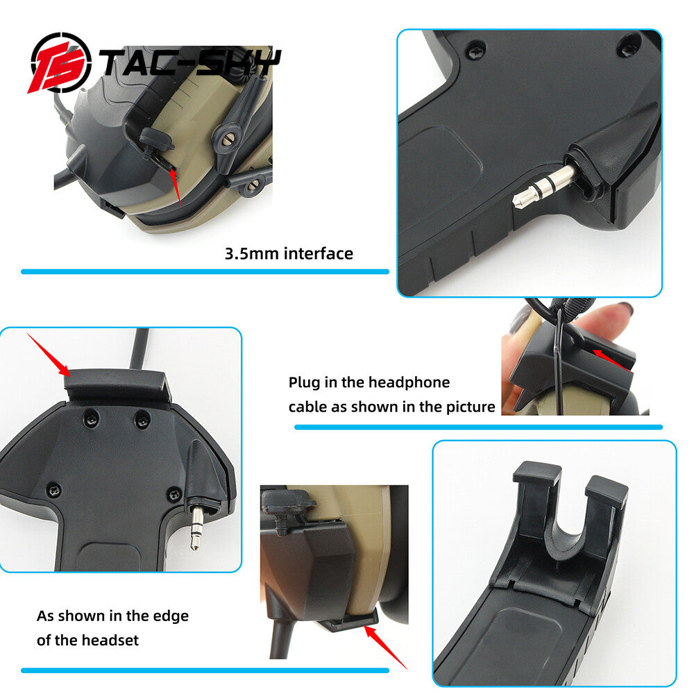 TAC-SKY Tactical External Microphone Kit with U94 PTT military for Walker's Razor Electronic Earmuffs for Yaesu Walkie Talkie