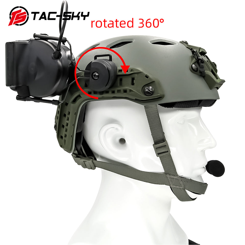 TS TAC-SKY C2 Tactical Headset Helmet Version With ARC Rail Adapter Noise reduction Silicone Earmuffs Airsoft Hunting + Headband + U94 PTT