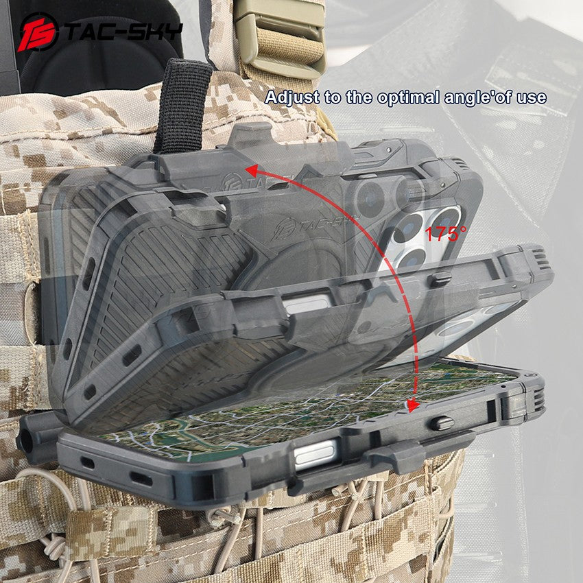 TAC-SKY Tactical Chest-Mounted Phone Mount Quick-Release Rotatable MOLLE Vest Phone Mount (for iPhone 17 Pro Max)