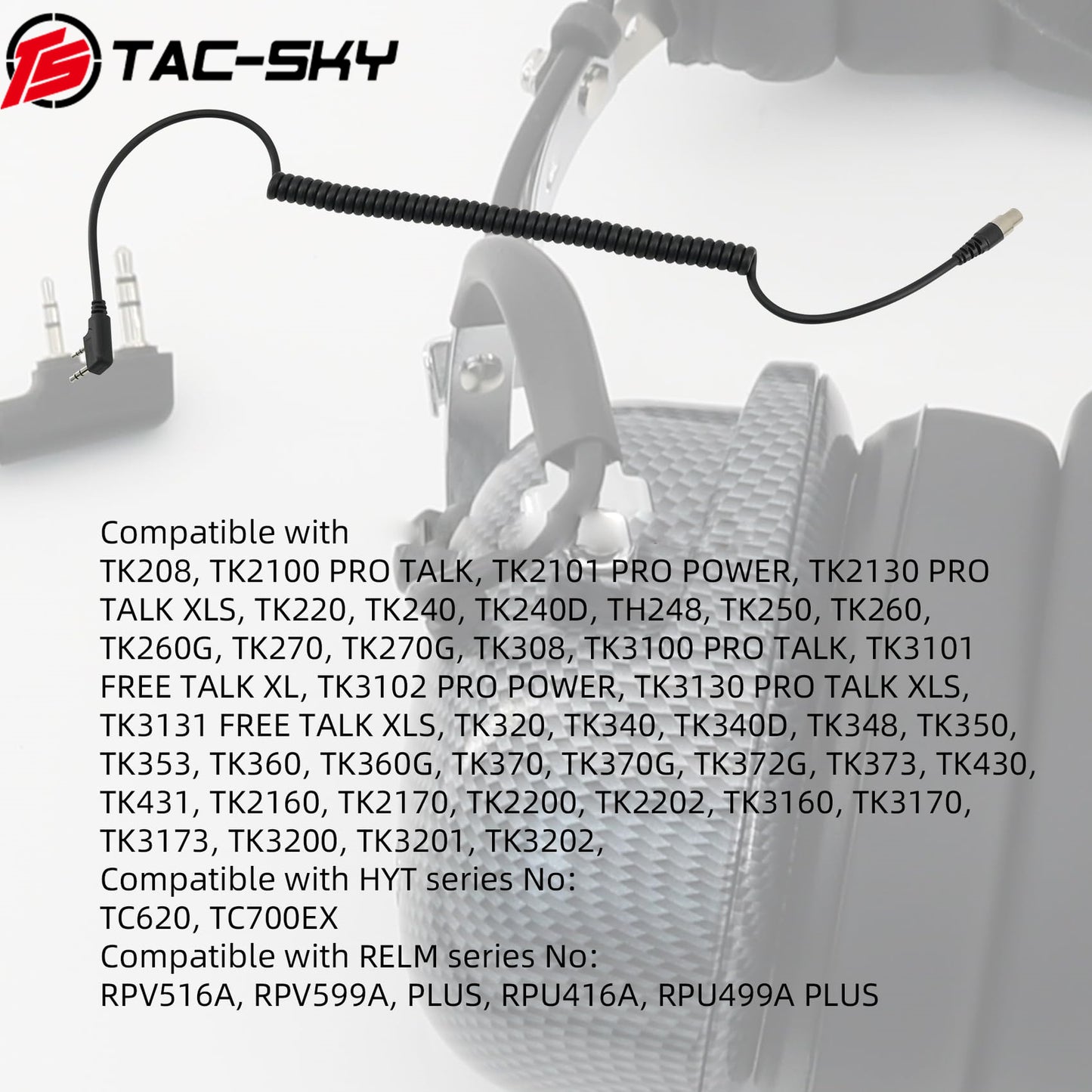TAC-SKY Tactical K-Plug 2 PIN To 5 Pin Cord Cable for Baofen UV5R Handheld Radios and Headset