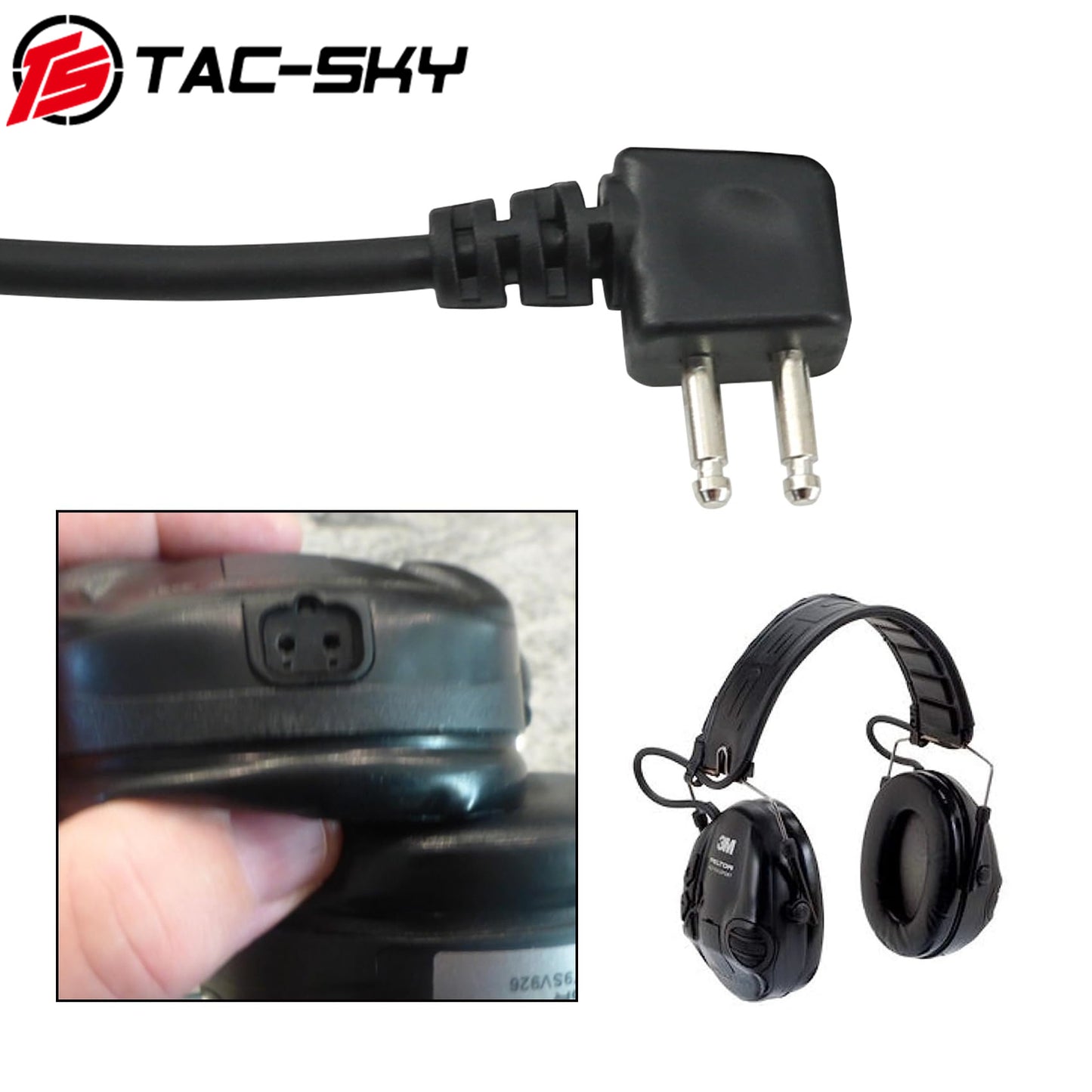 TAC-SKY Tactical Audio Input Cable: 3.5 mm Plug to 2-Pin Plug, Compatible with PELTOR HT Series headset