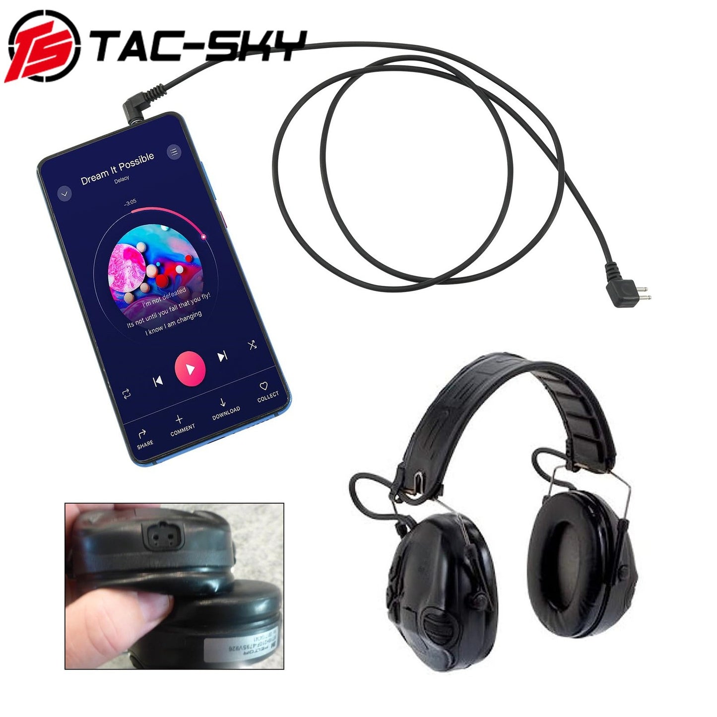 TAC-SKY Tactical Audio Input Cable: 3.5 mm Plug to 2-Pin Plug, Compatible with PELTOR HT Series headset
