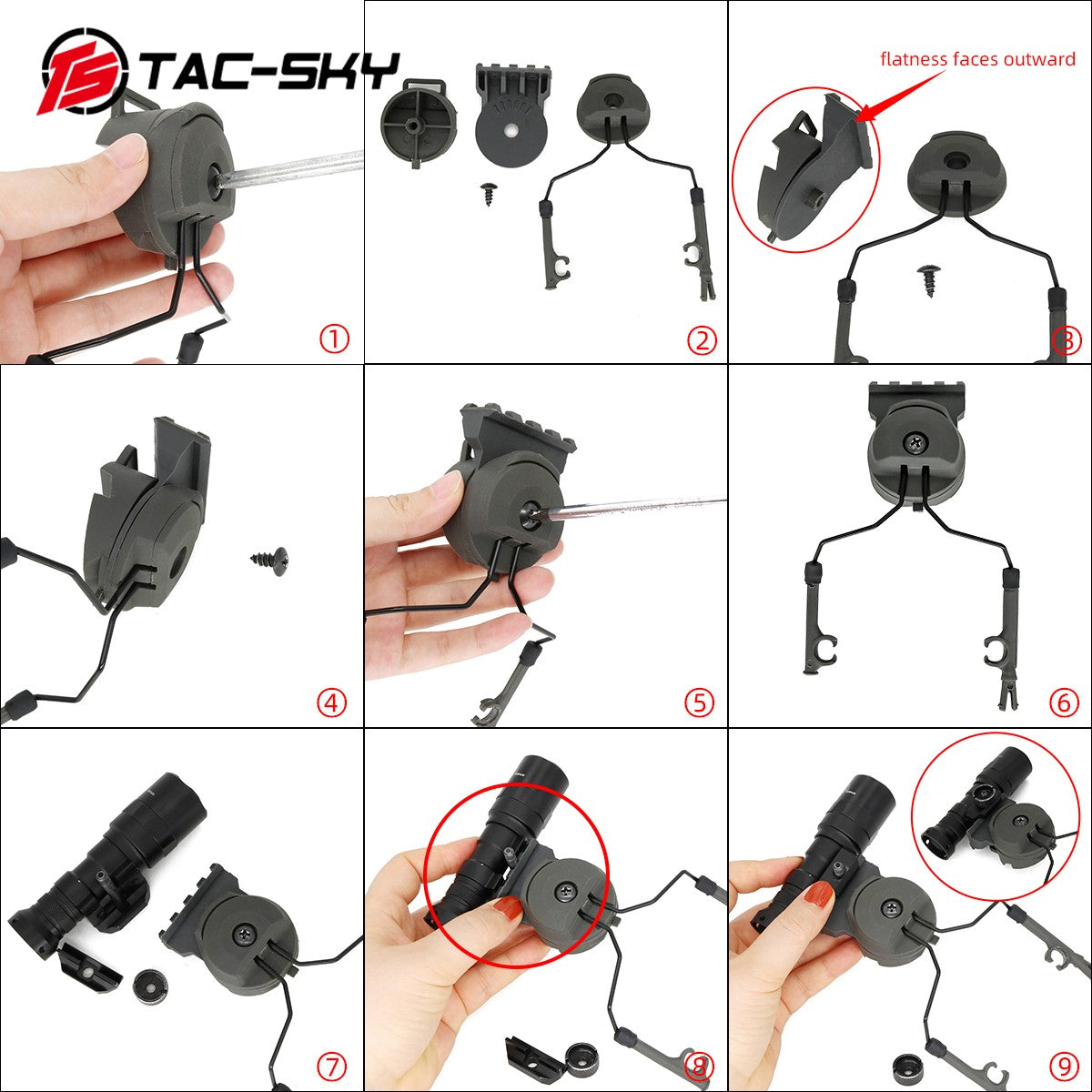 TAC-SKY Tactical Flashlight Mount Rail Accessories, Compatible with Comta I / III Head-Mounted Device Accessories