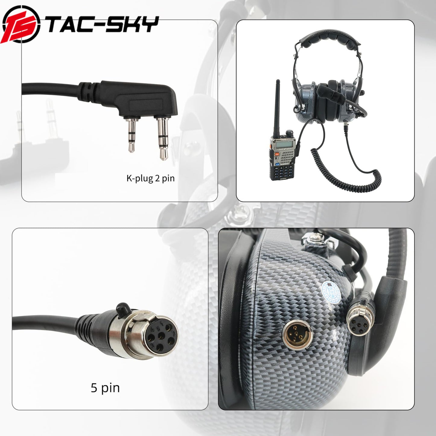 TAC-SKY Tactical K-Plug 2 PIN To 5 Pin Cord Cable for Baofen UV5R Handheld Radios and Headset