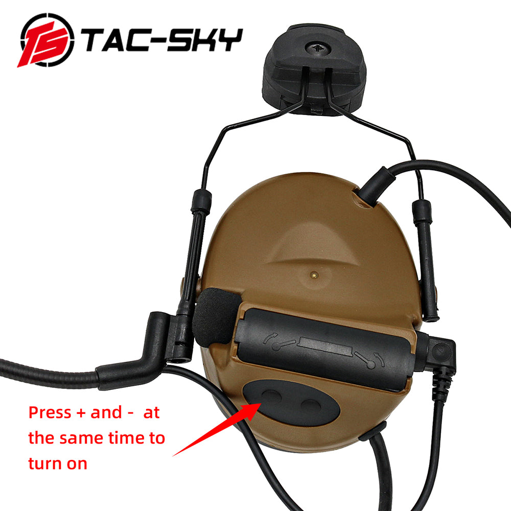 TS TAC-SKY C2 Electronic Tactical Headset With ARC Rail Helmet Mounting Noise reduction Silicone Earmuffs Pick up sound + Headband + PTT