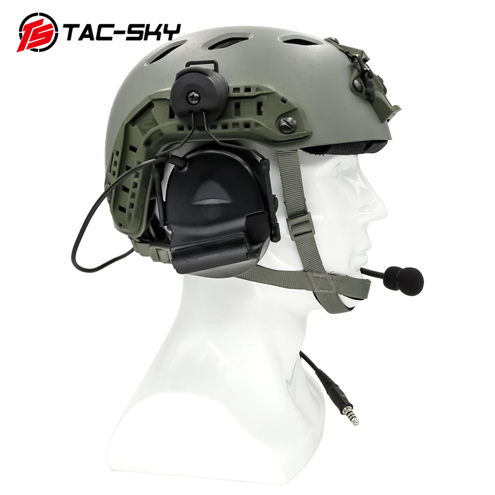 TS TAC-SKY C2 Tactical Headset Helmet Version With ARC Rail Adapter Noise reduction Silicone Earmuffs Airsoft Hunting + Headband + U94 PTT