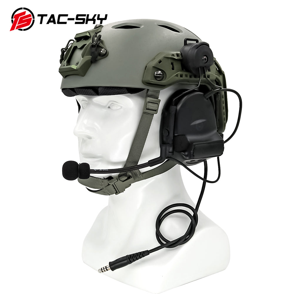 TS TAC-SKY C2 Tactical Headset Helmet Version With ARC Rail Adapter Noise reduction Silicone Earmuffs Airsoft Hunting + Headband + U94 PTT