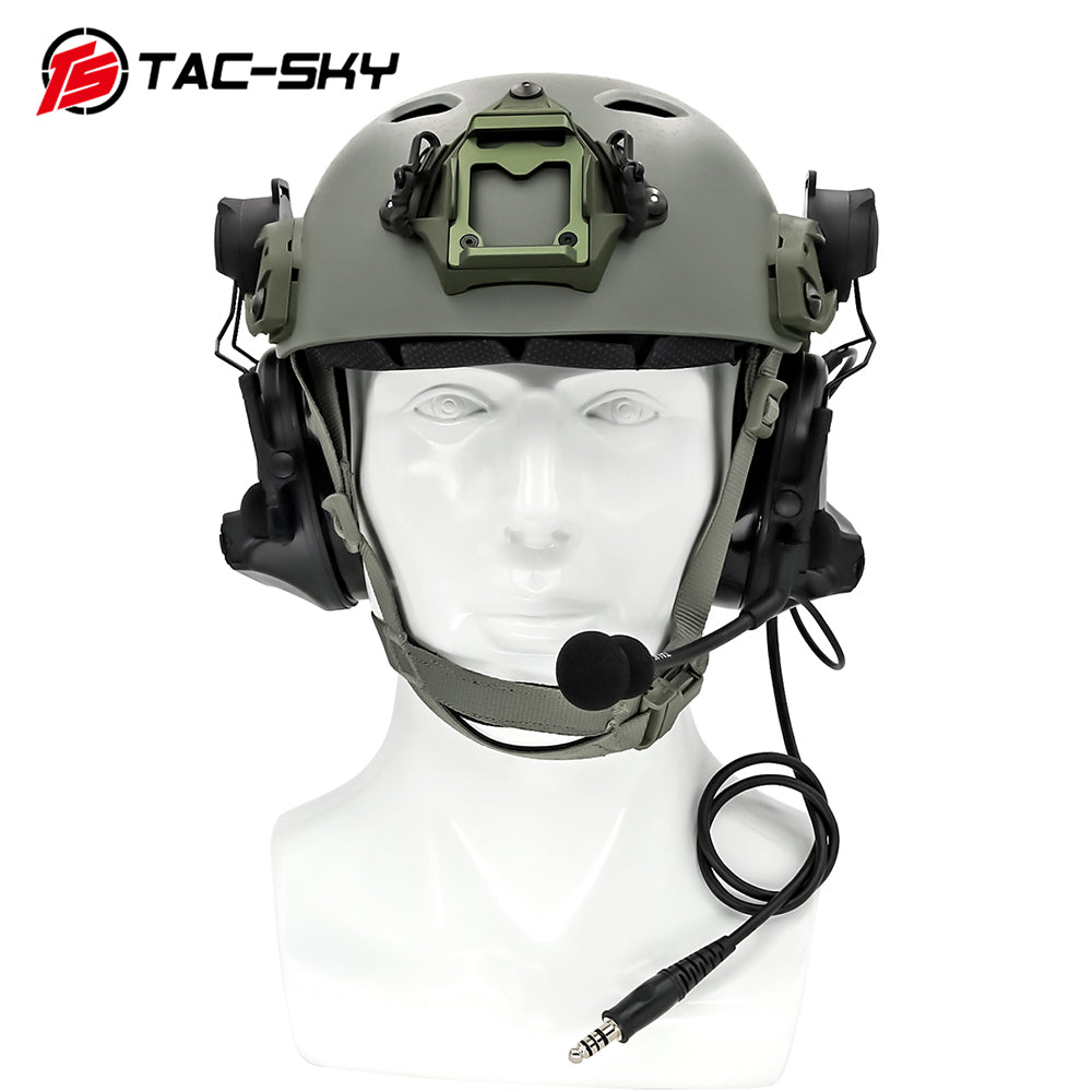 TS TAC-SKY C2 Tactical Headset Helmet Version With ARC Rail Adapter Noise reduction Silicone Earmuffs Airsoft Hunting + Headband + U94 PTT