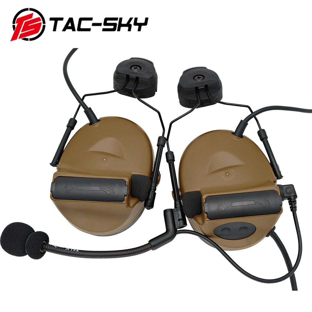 TS TAC-SKY C2 Electronic Tactical Headset With ARC Rail Helmet Mounting Noise reduction Silicone Earmuffs Pick up sound + Headband + PTT