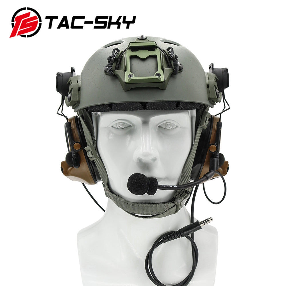 TS TAC-SKY C2 Electronic Tactical Headset With ARC Rail Helmet Mounting Noise reduction Silicone Earmuffs Pick up sound + Headband + PTT