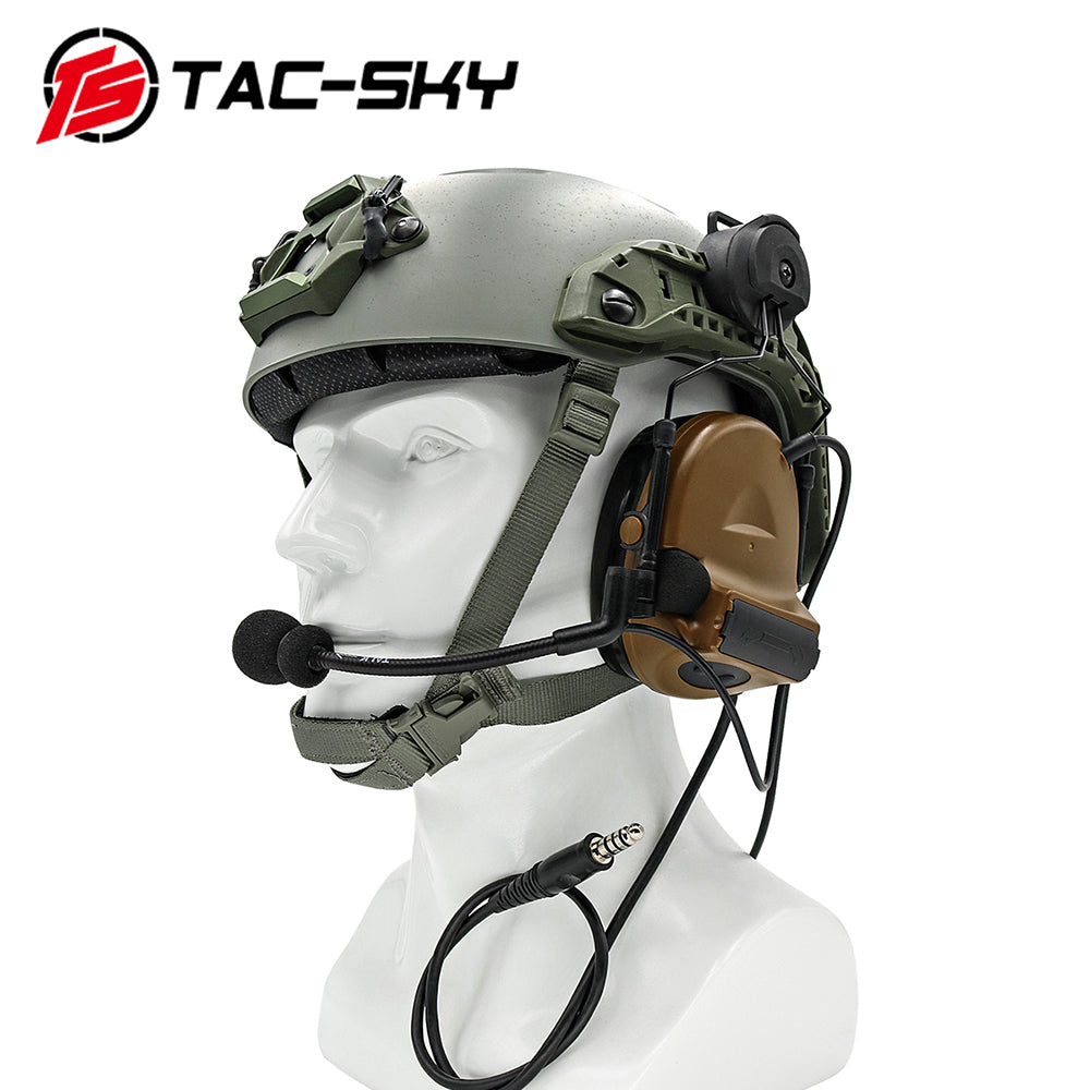 TS TAC-SKY C2 Electronic Tactical Headset With ARC Rail Helmet Mounting Noise reduction Silicone Earmuffs Pick up sound + Headband + PTT